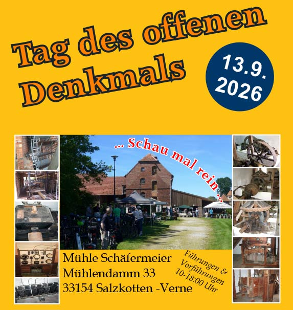 Wir sind dabei: Tag des deutschen Denkmals in der Verner Wassermüühle am 13.09.2026