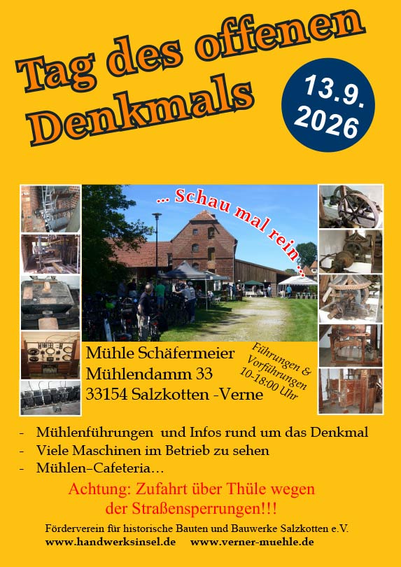 Wir sind dabei: Tag des deutschen Denkmals in der Verner Wassermüühle am 13.09.2026